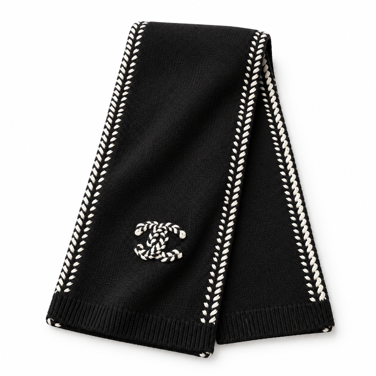 Chanel Style Contrast-Edge Knit Scarf