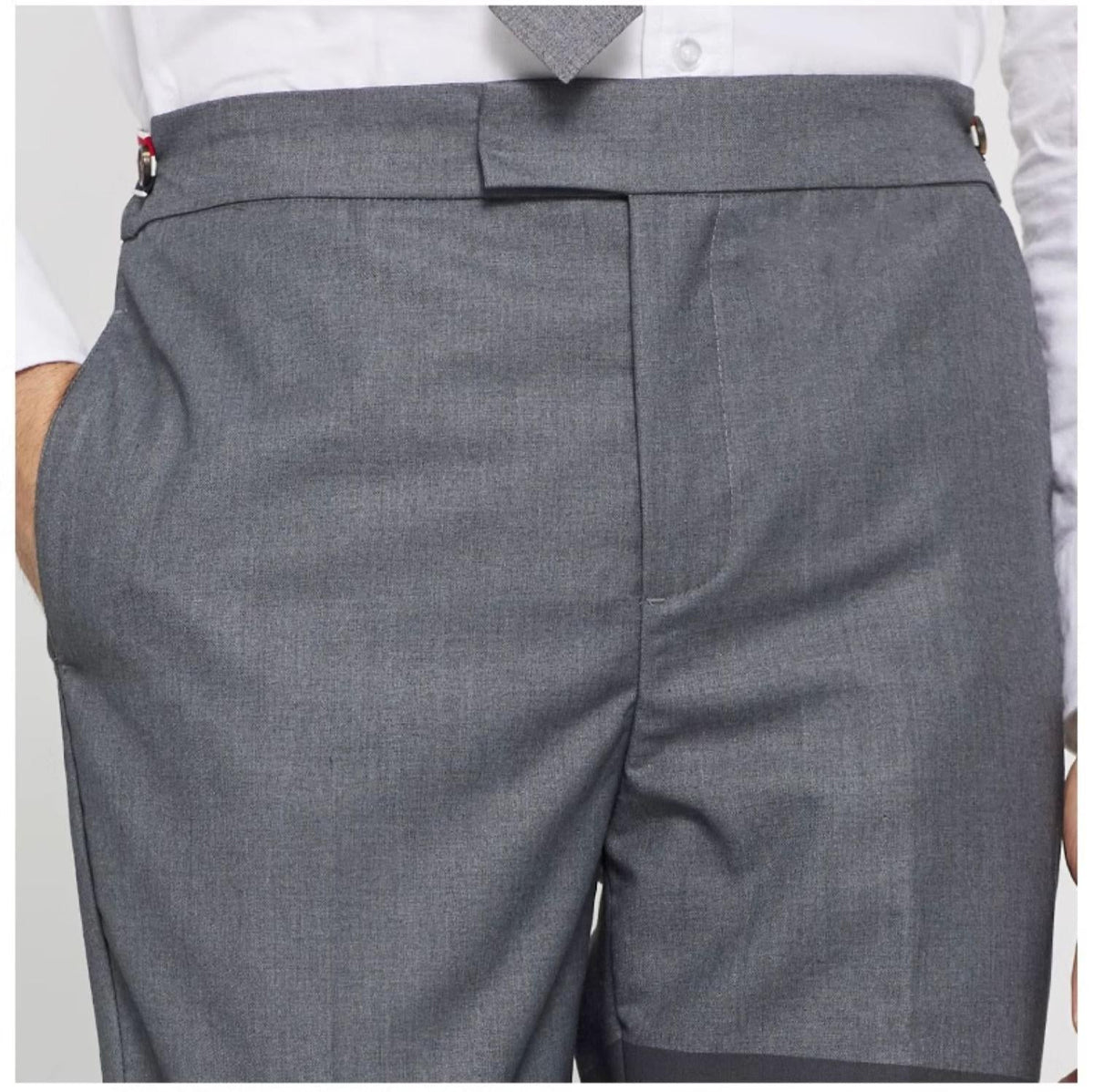 Thom Browne Style Men's Tailored Suit Pants with Signature Four-Bar Detail