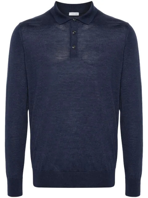 Caruso long-sleeve fine-knit polo shirt
