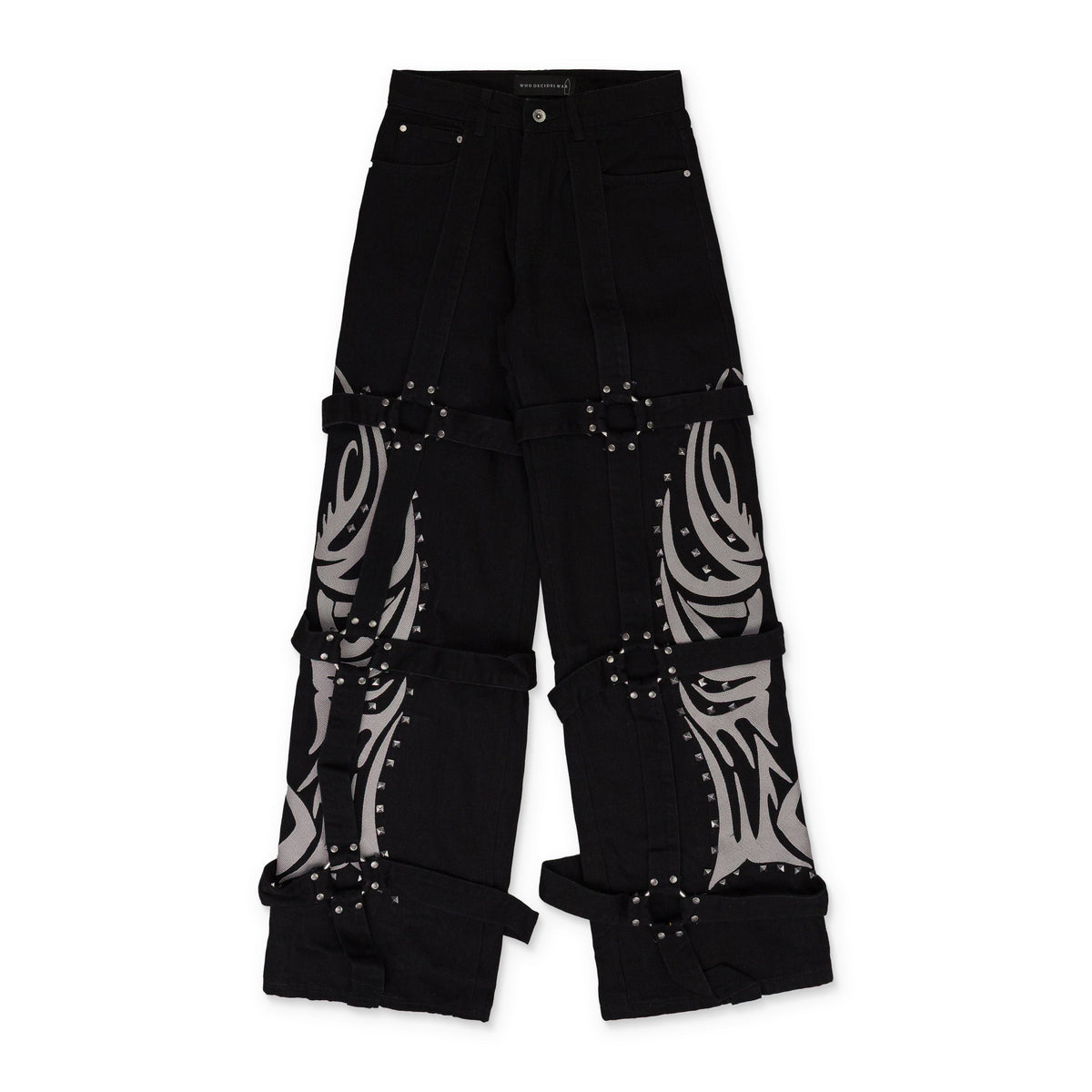 BLACK WINGED LOGO BONDAGE STRAIGHT-FIT JEANS