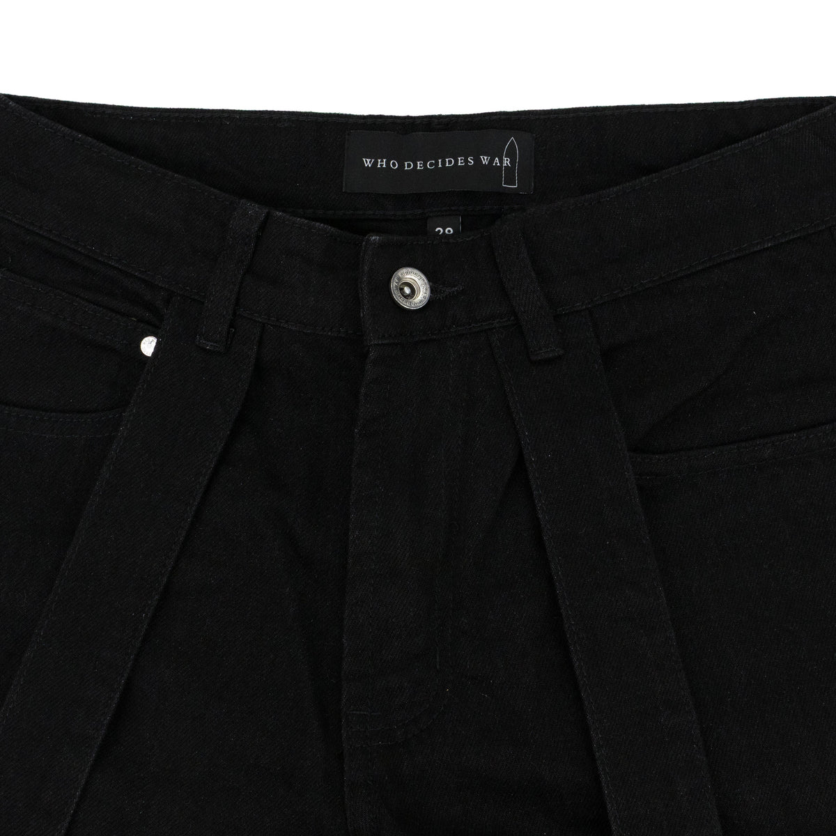 BLACK WINGED LOGO BONDAGE STRAIGHT-FIT JEANS