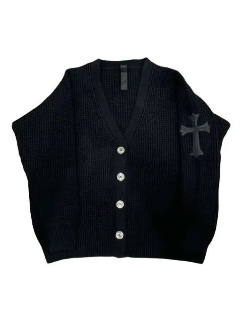 Chrome Hearts cross-patch waffle knit cardigan