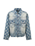 BREATH check-pattern distressed denim jacket