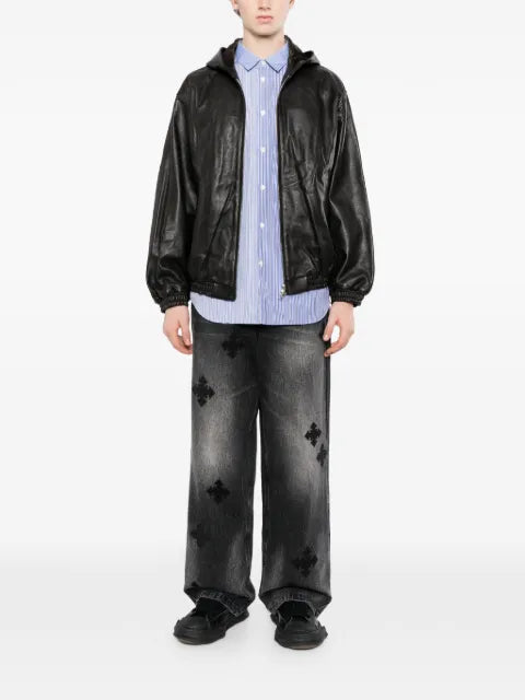 ssstein lamb leather hood jacket