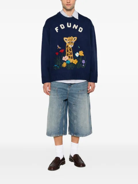 FOUND Wildlife giraffe-embroidered sweater