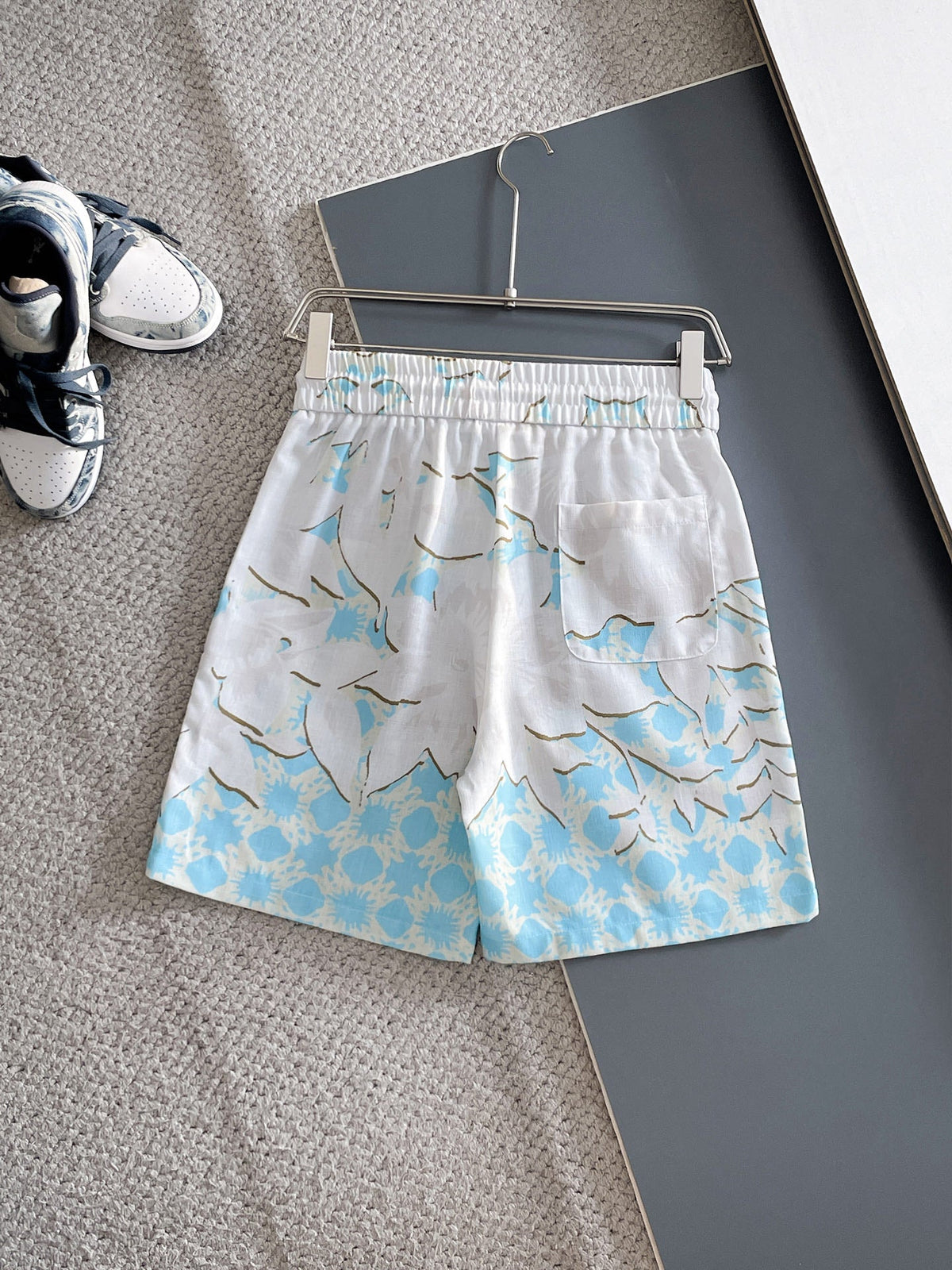 AMIRI Tropical Floral Print Short‑Sleeve Button‑Up Shirt & Drawstring Shorts Summer Two‑Piece Set