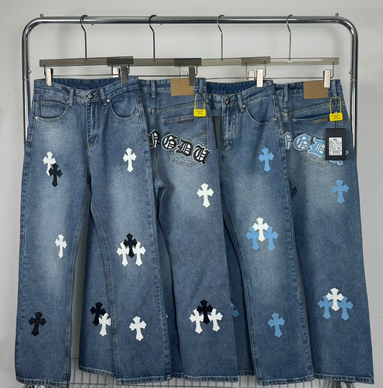 Blue Patch Denim Jeans – Distressed Streetwear Fit