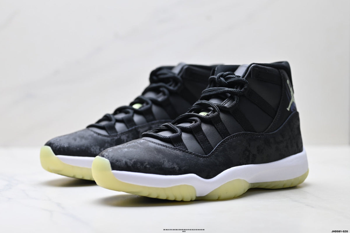 Air Jordan 11 Retro Black and Volt Unisex Sneakers Style 19