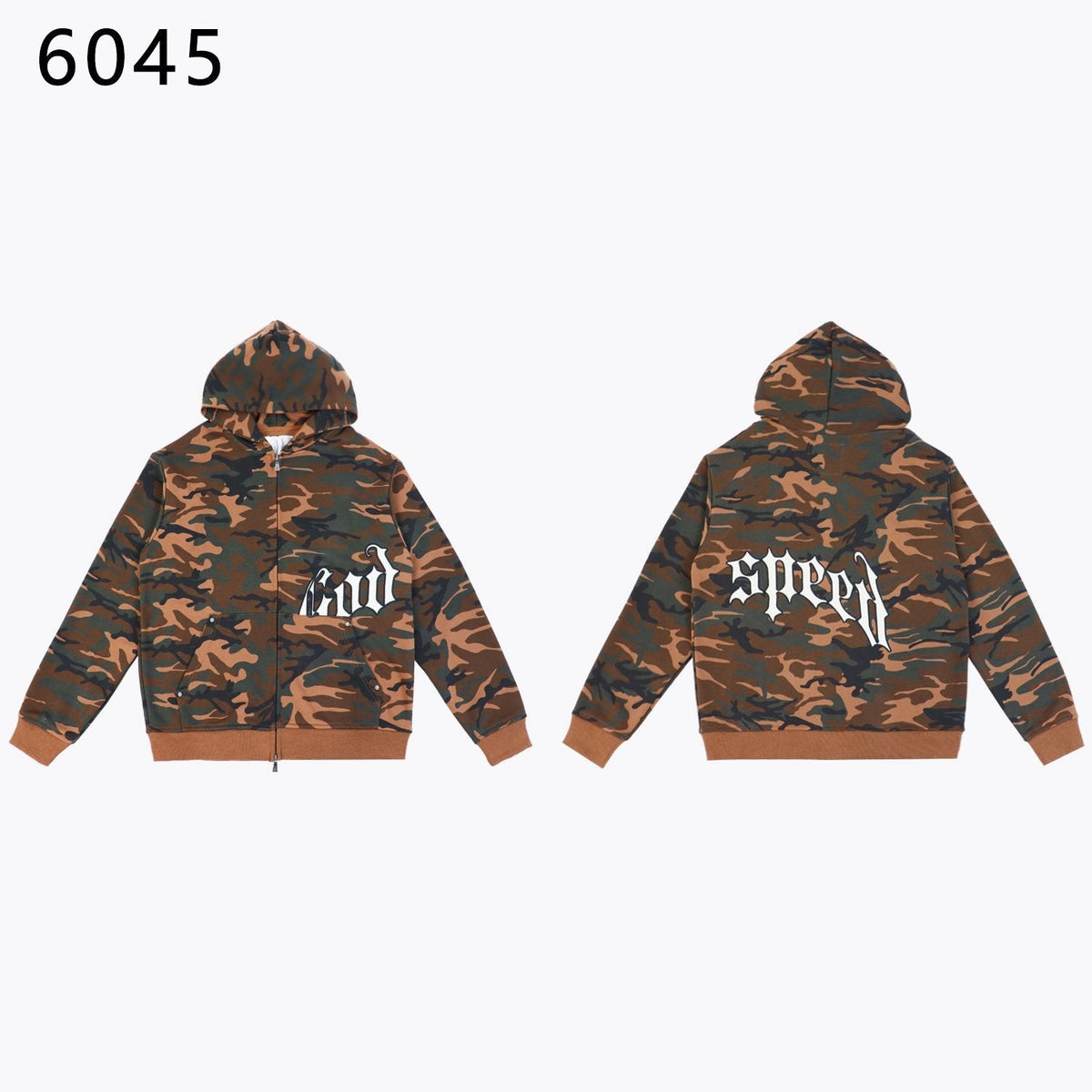 Godspeed Camouflage Gothic Letter Zip Hoodie