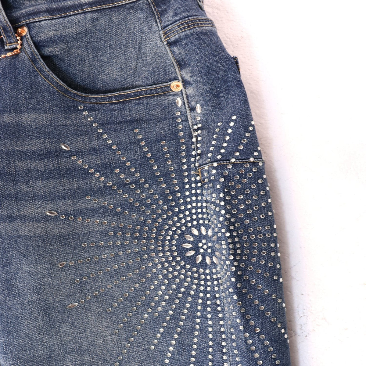 PURPLE Rhinestone Burst Denim Shorts