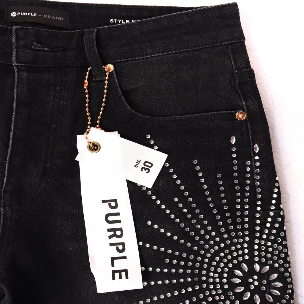 PURPLE Rhinestone Burst Denim Shorts