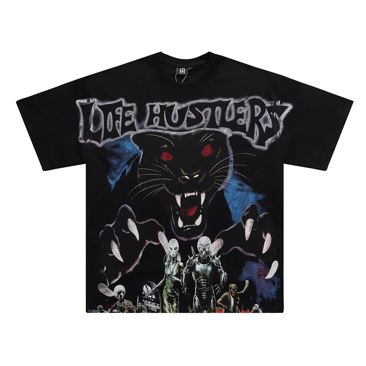 Life Hustlere Rhinestone Panther Graphic T-Shirt