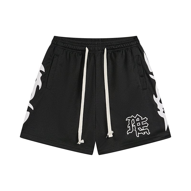 MIXED EMOTION Flame Graphic Drawstring Shorts
