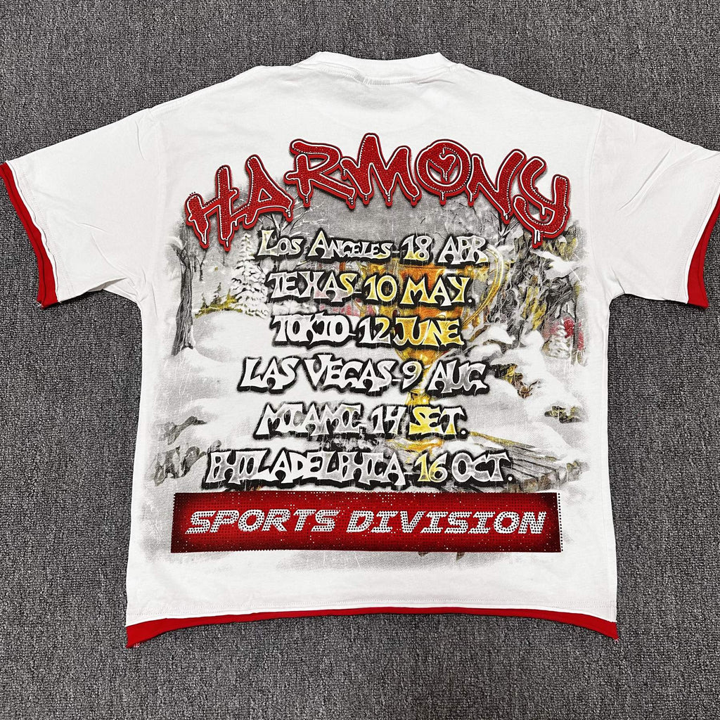 HARMONY White Red-Trim Graphic T-Shirt