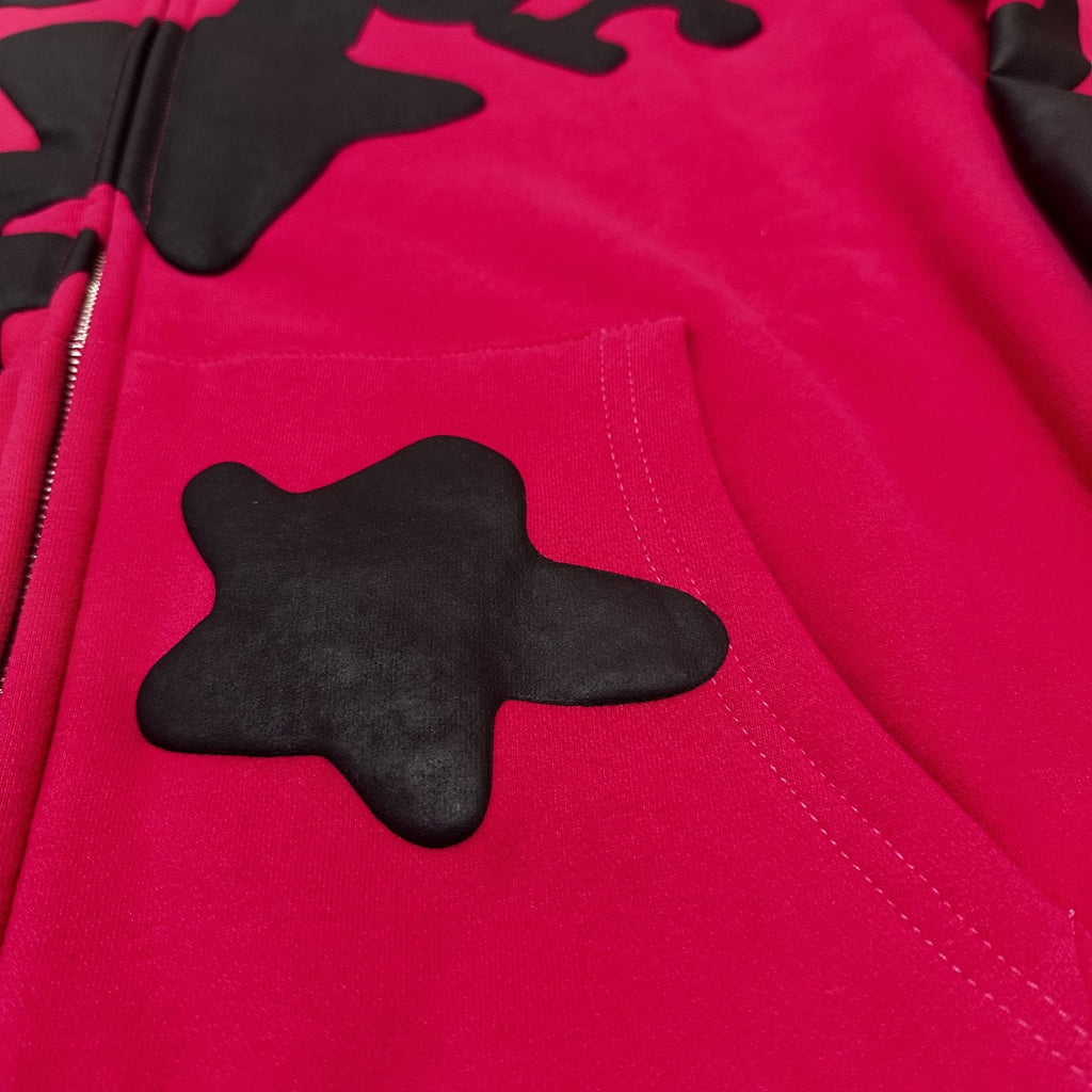 Sp5der Red Graphic Zip Hoodie
