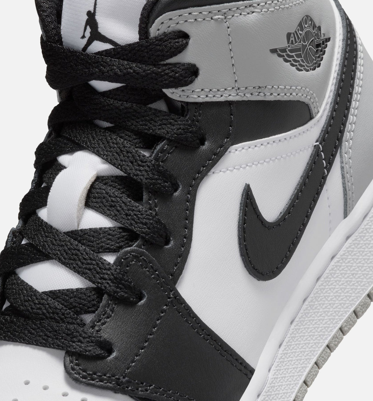 Air Jordan 1 Mid Grade School Lifestyle Shoes - White / Light Smoke Grey / Black