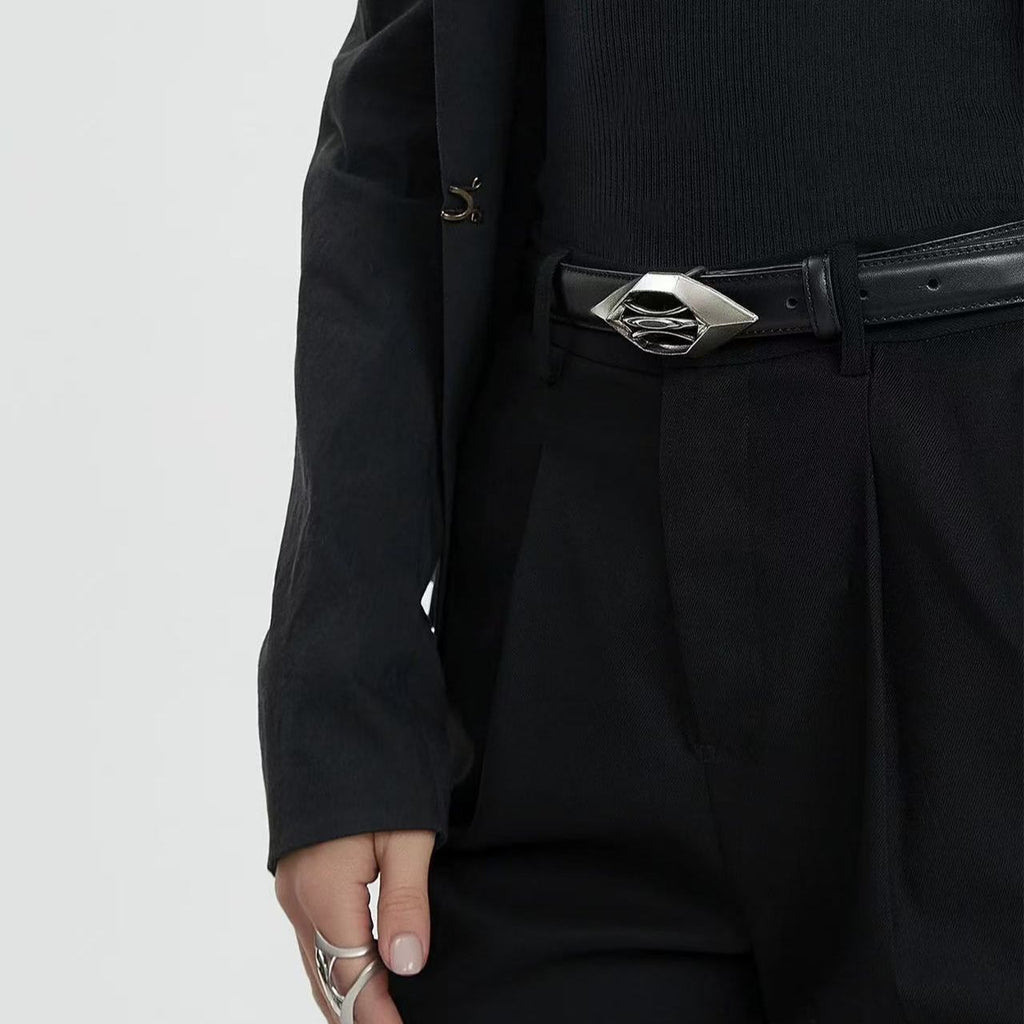 Loselos Leather Belt Sacred Emblem Geometric Metal Buckle Waist Belt