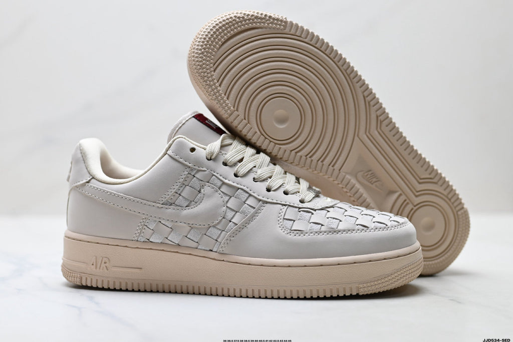Nike Air Force 1 Low Cream Woven Unisex Sneakers Style 05