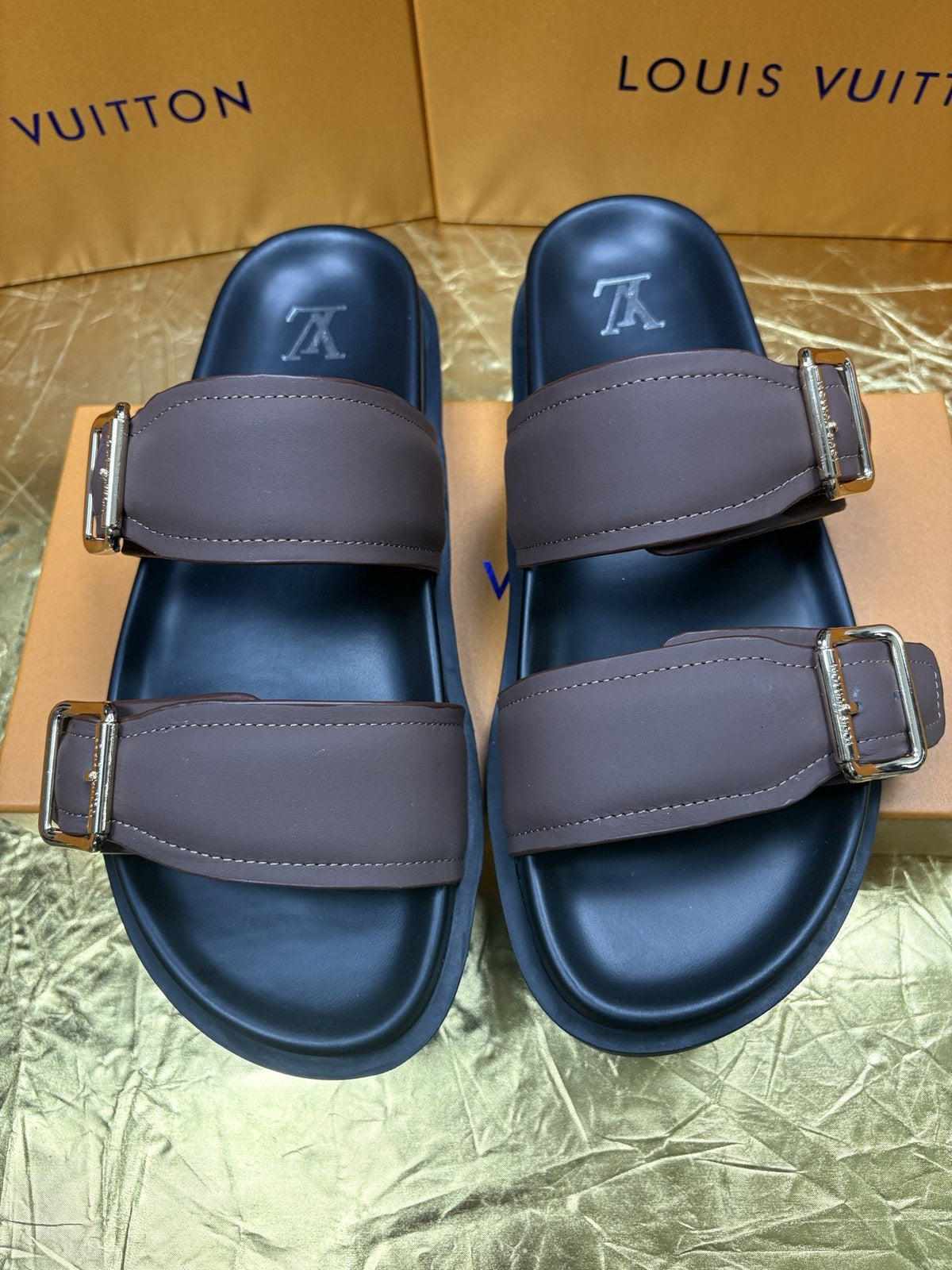 Louis Vuitton Brown Double-Buckle Sandals