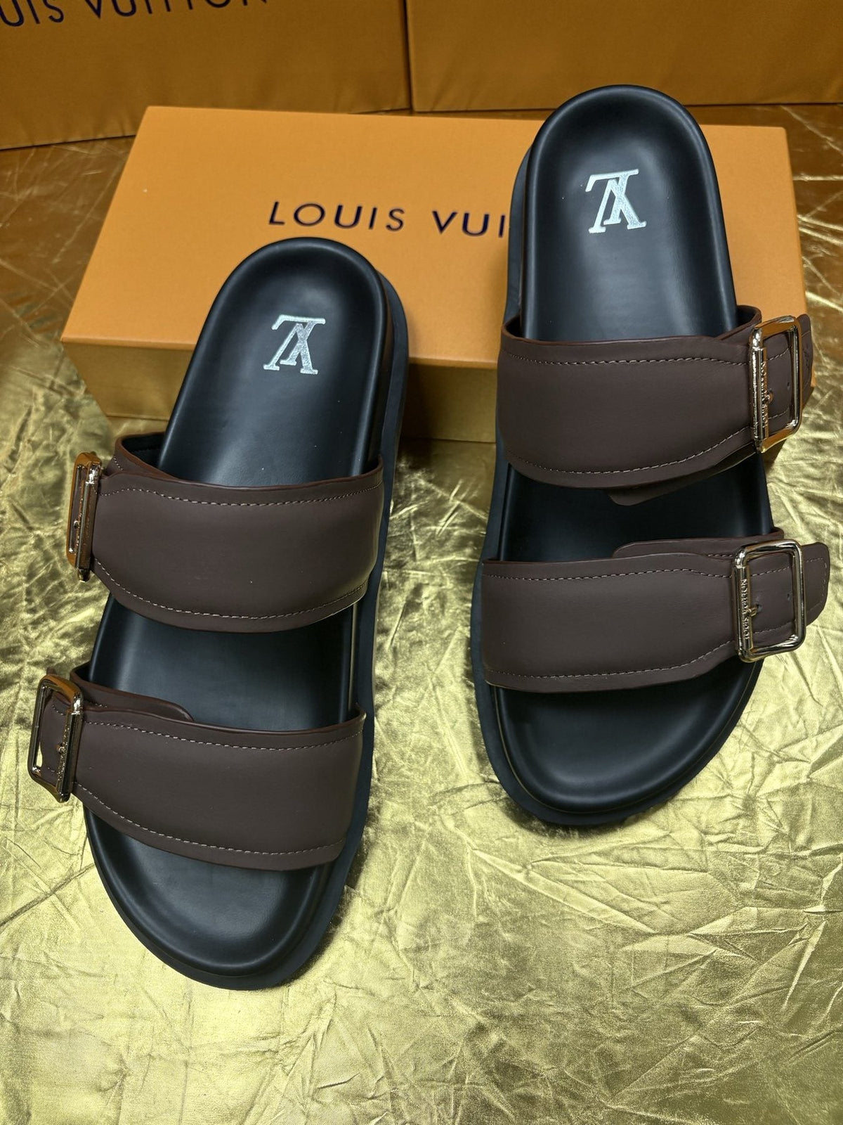 Louis Vuitton Brown Double-Buckle Sandals