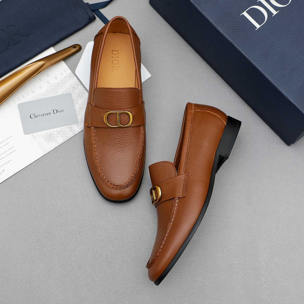 Dior Cognac Brown Pebbled Men's Loafers