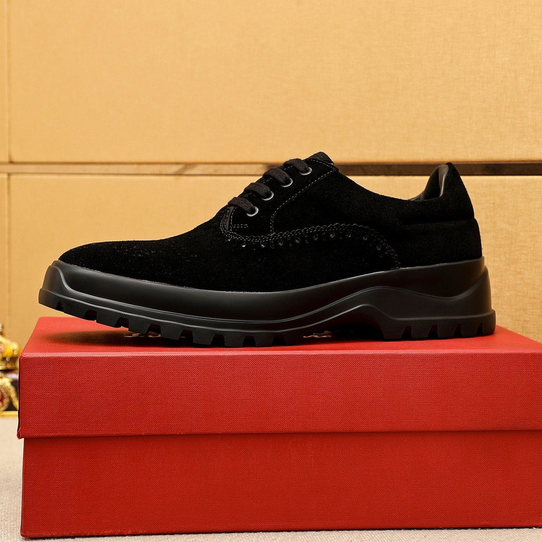 Ferragamo Men's Black Perforated Lace-Up Shoes