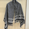 Dior Black & Ivory Fringed Shawl