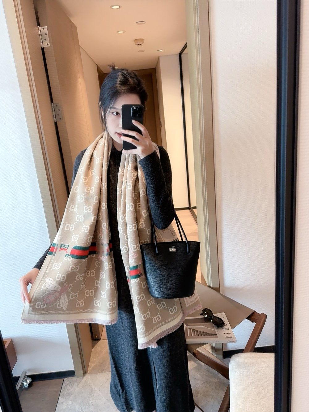 Blush Beige Patterned Fringe Scarf