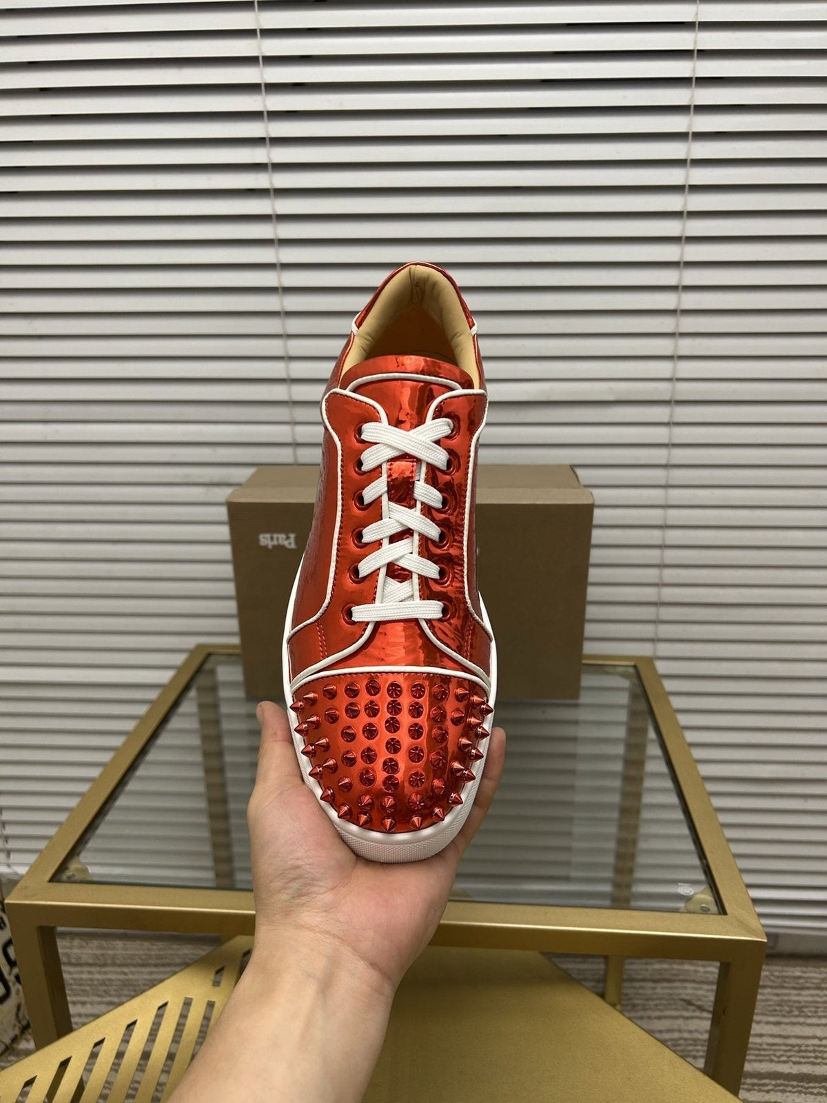 Christian Louboutin Metallic Red Studded Sneakers
