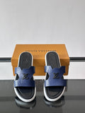 Louis Vuitton Embossed Blue Slide Sandals