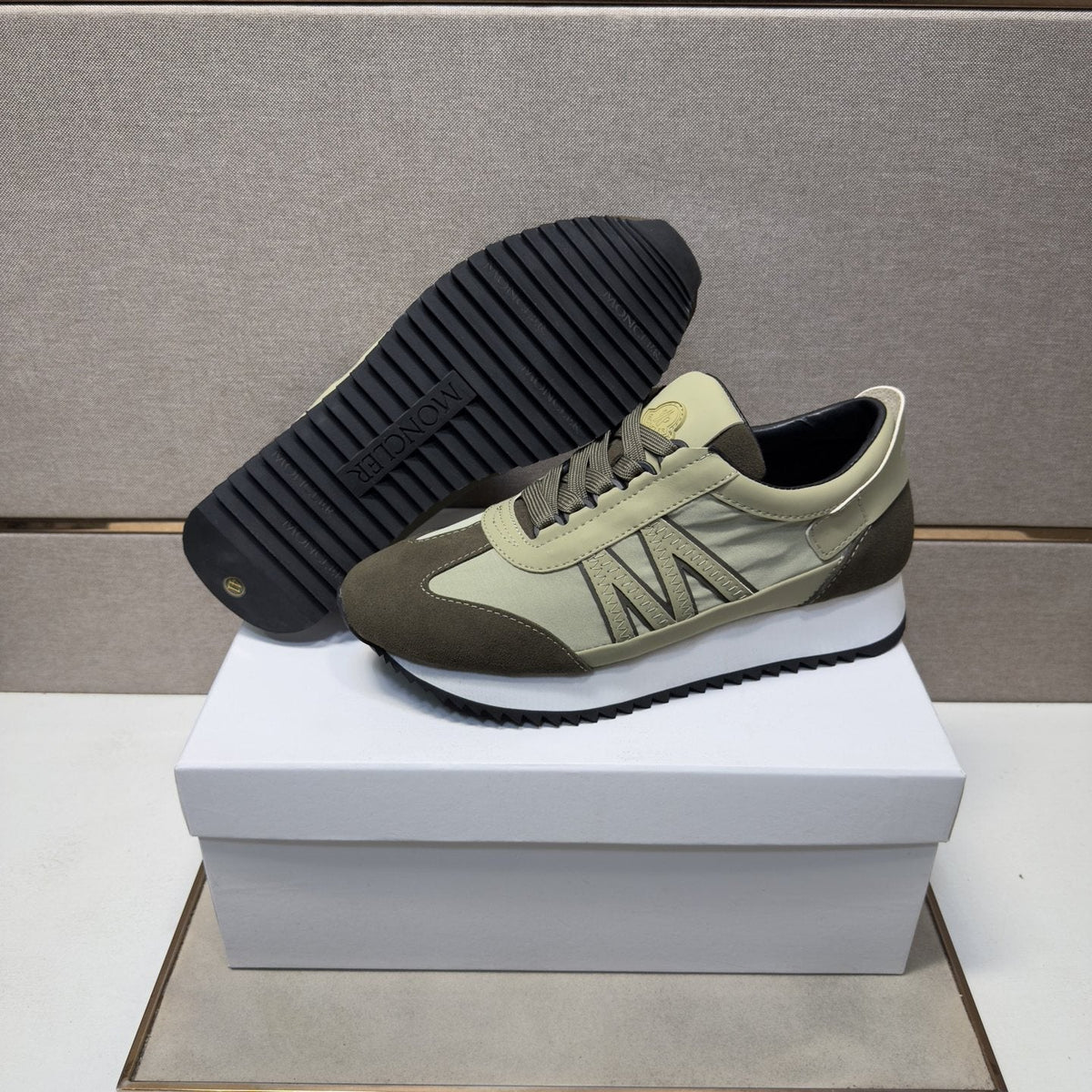 Moncler Olive Green Low-Top Sneakers