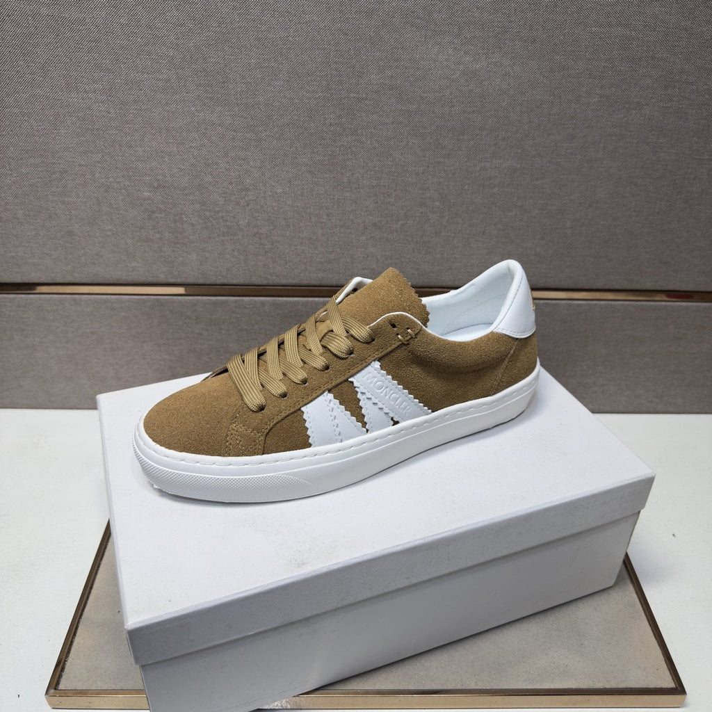 Moncler Men's Tan and White Striped Low-Top Sneakers