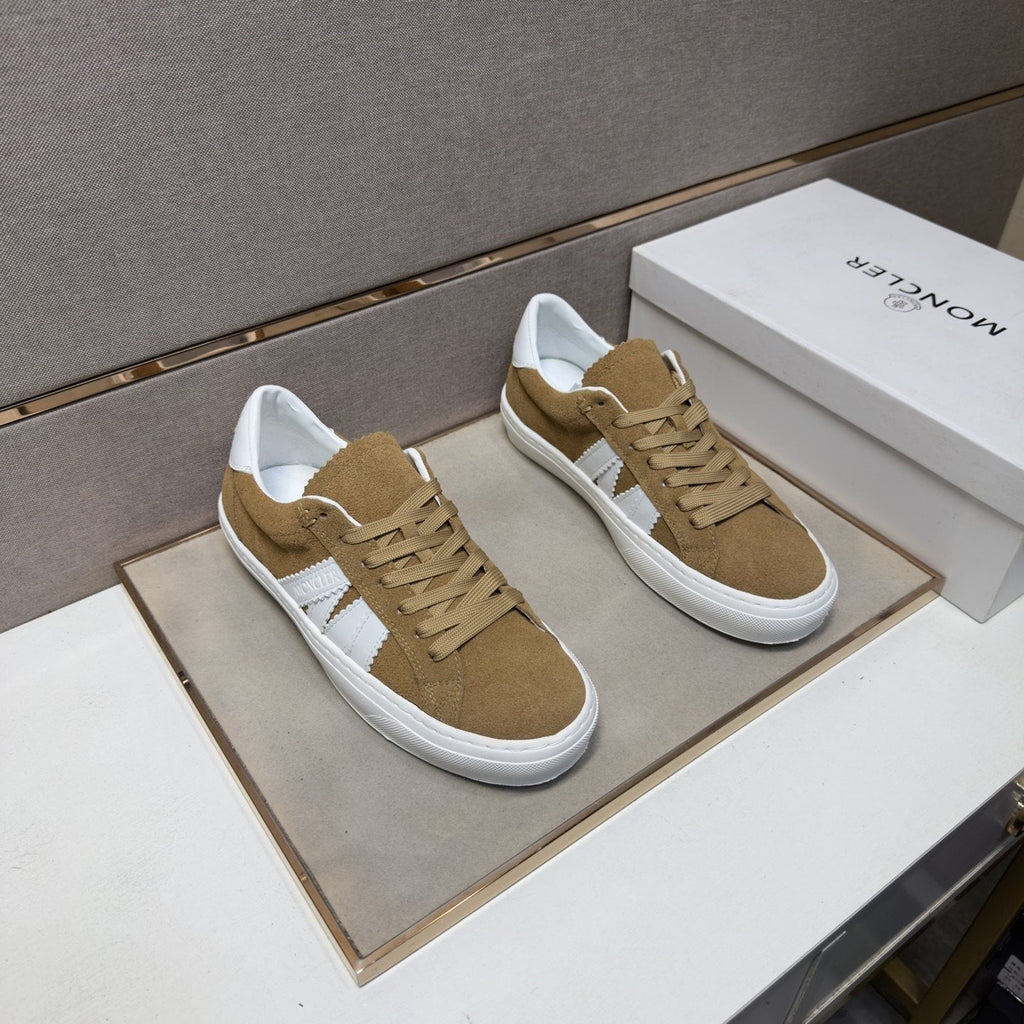 Moncler Men's Tan and White Striped Low-Top Sneakers