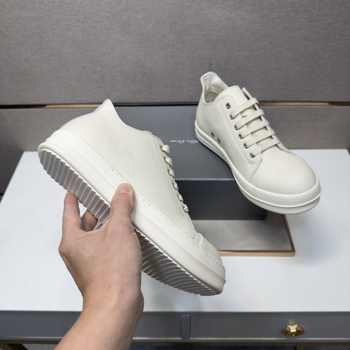 White Leather Low-Top Sneakers