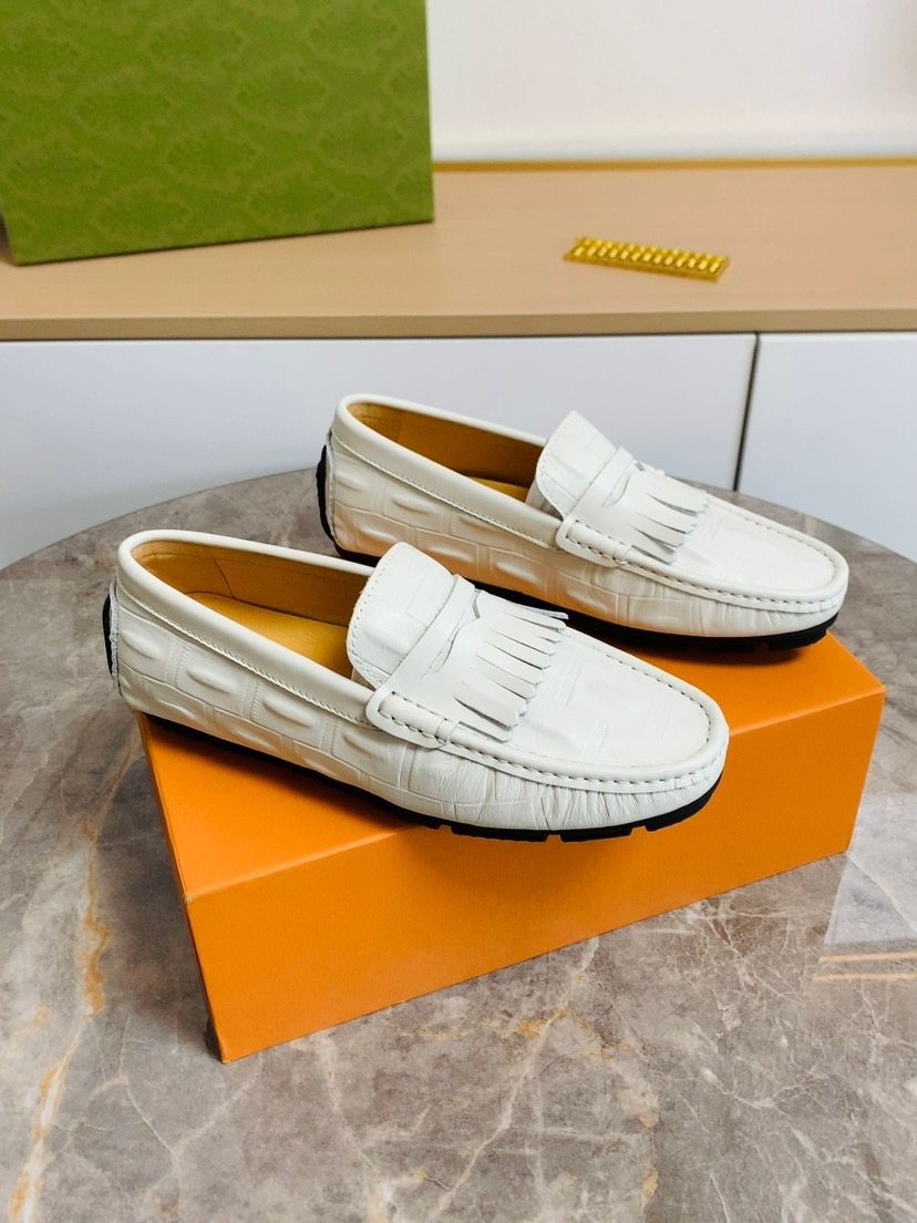 Men's White Fringe Loafers