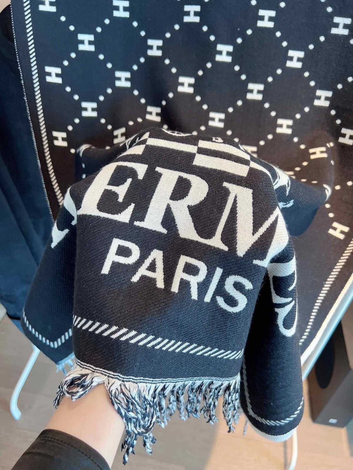 Hermès Fringed Logo-Motif Scarf