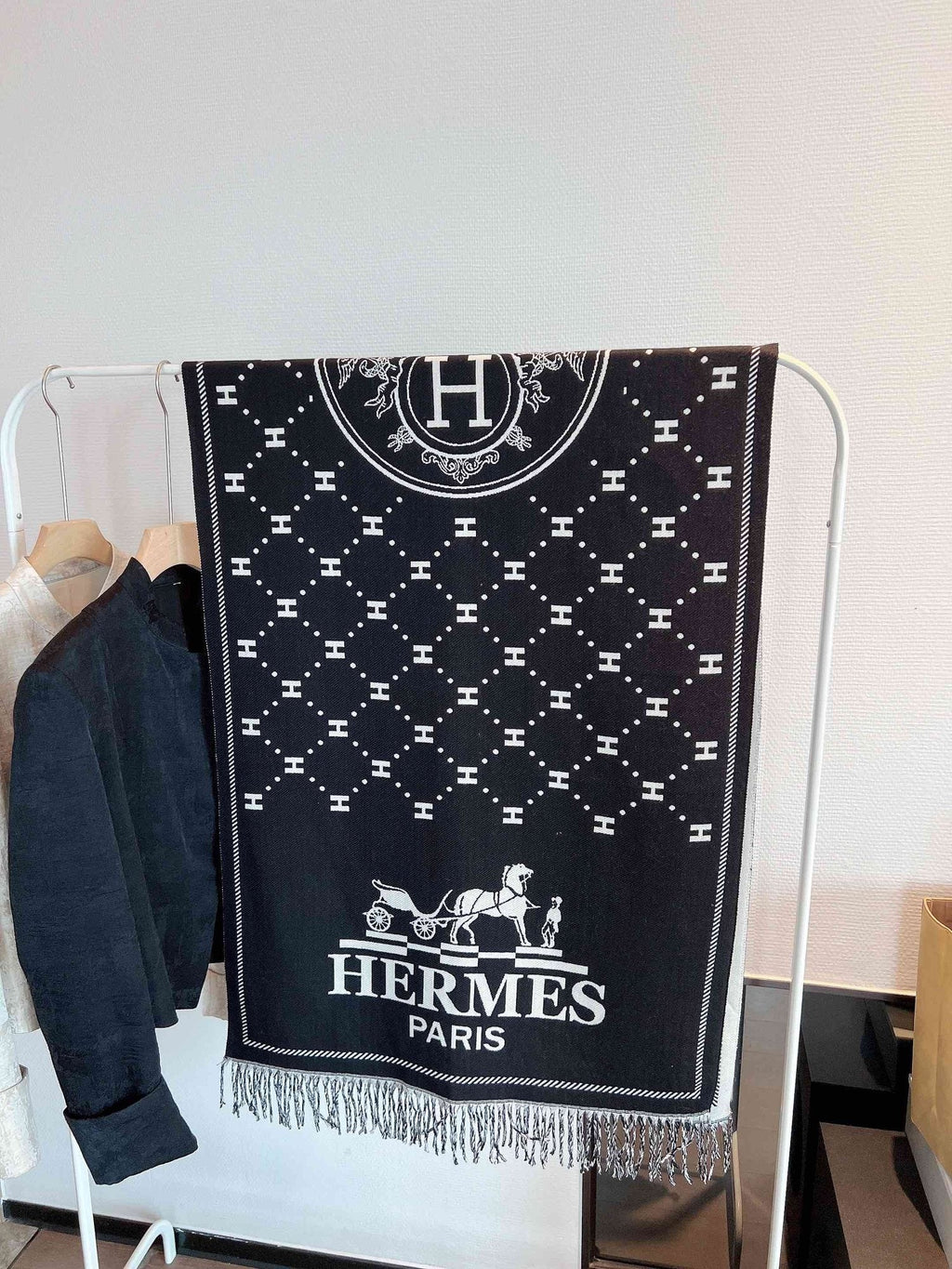 Hermès Fringed Logo-Motif Scarf
