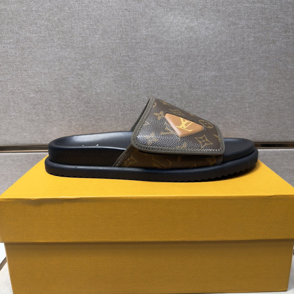 Louis Vuitton Men's Monogram Emblem Slide Sandals