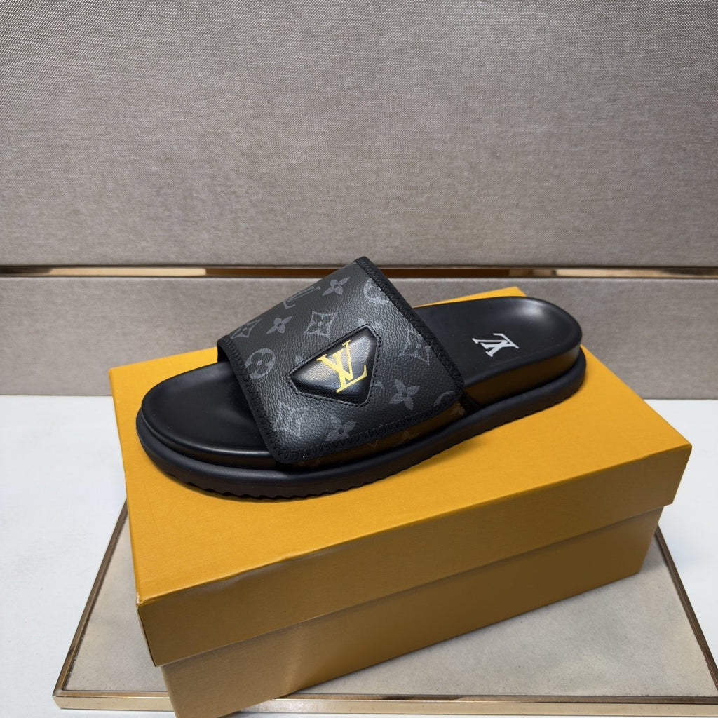 Louis Vuitton Men's Monogram Emblem Slide Sandals