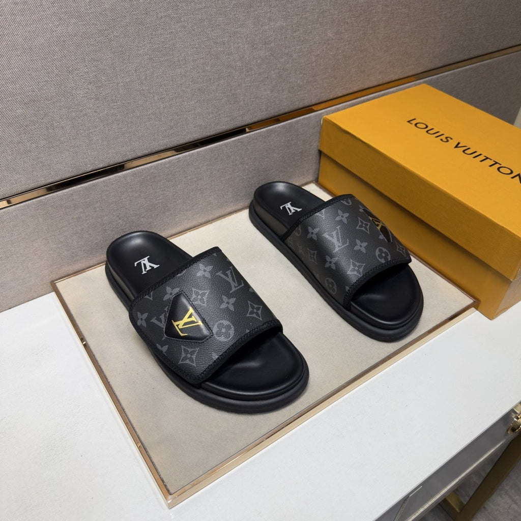 Louis Vuitton Men's Monogram Emblem Slide Sandals