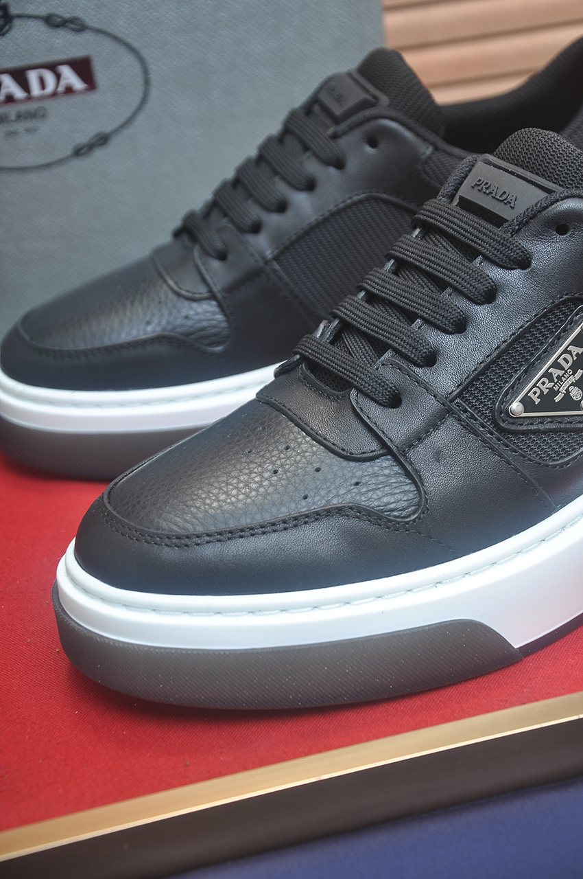 Prada Triangle Plaque Low-Top Sneakers - Leather Upper