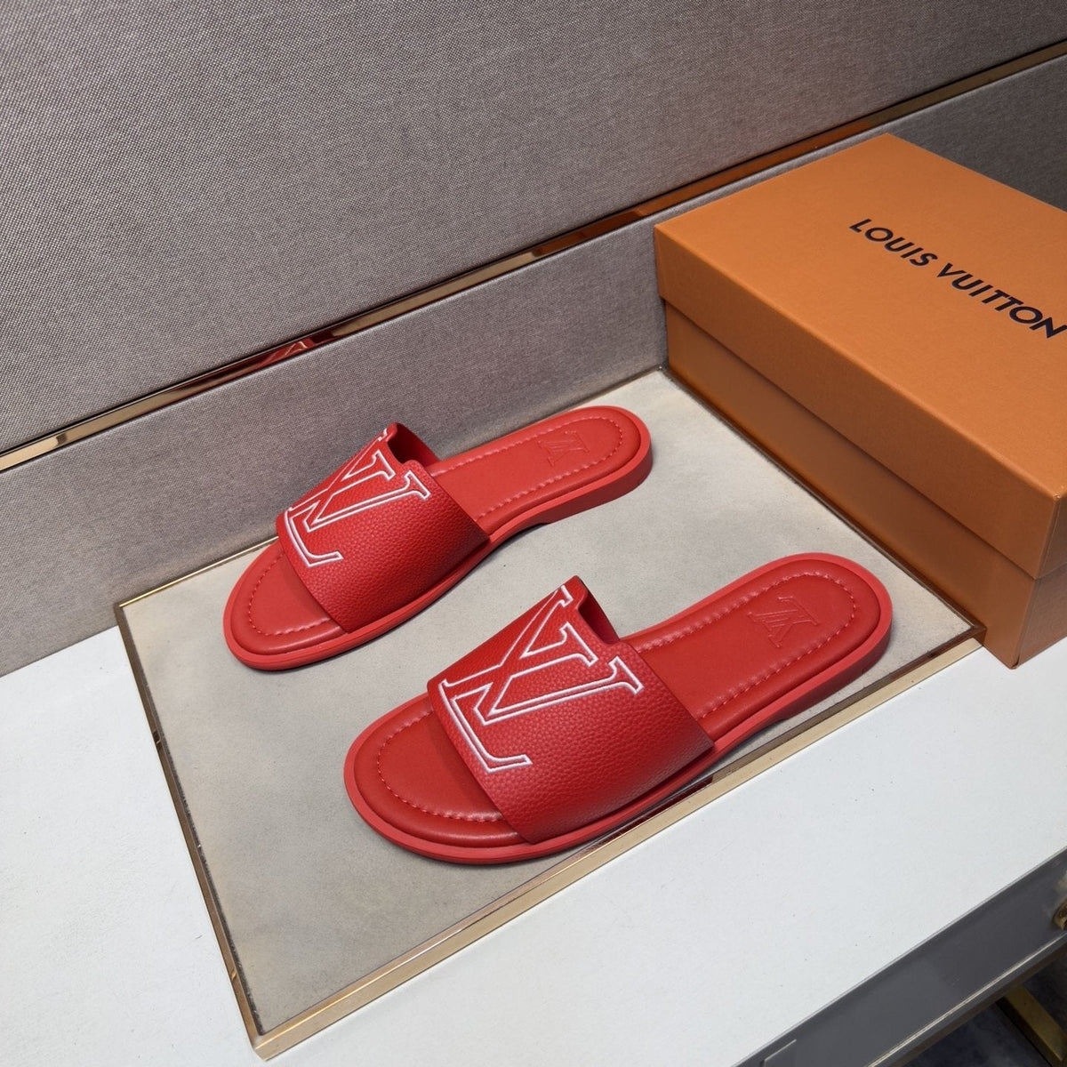 Louis Vuitton Men's Outlined LV Slide Sandals