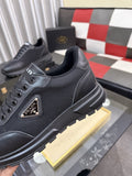 Prada Men's Triangle Plaque Low-Top Sneakers - Rubber Outsole