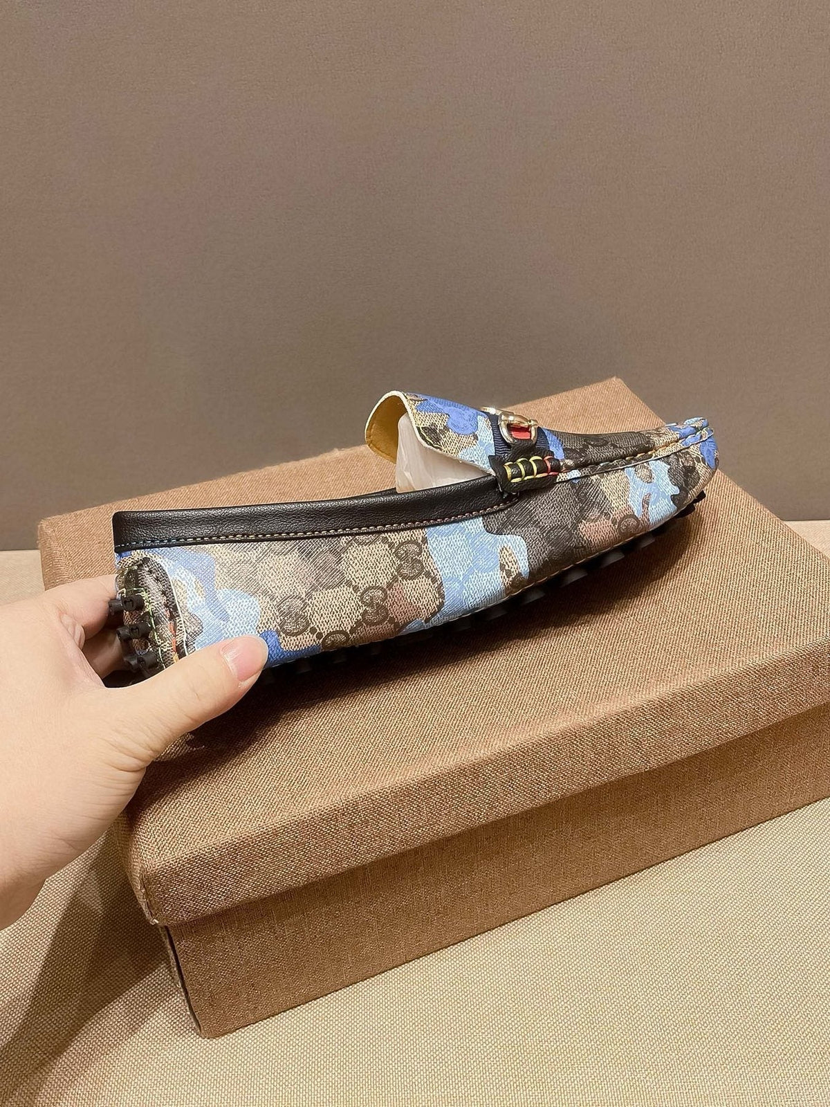 Gucci Patterned Metal-Accent Loafers