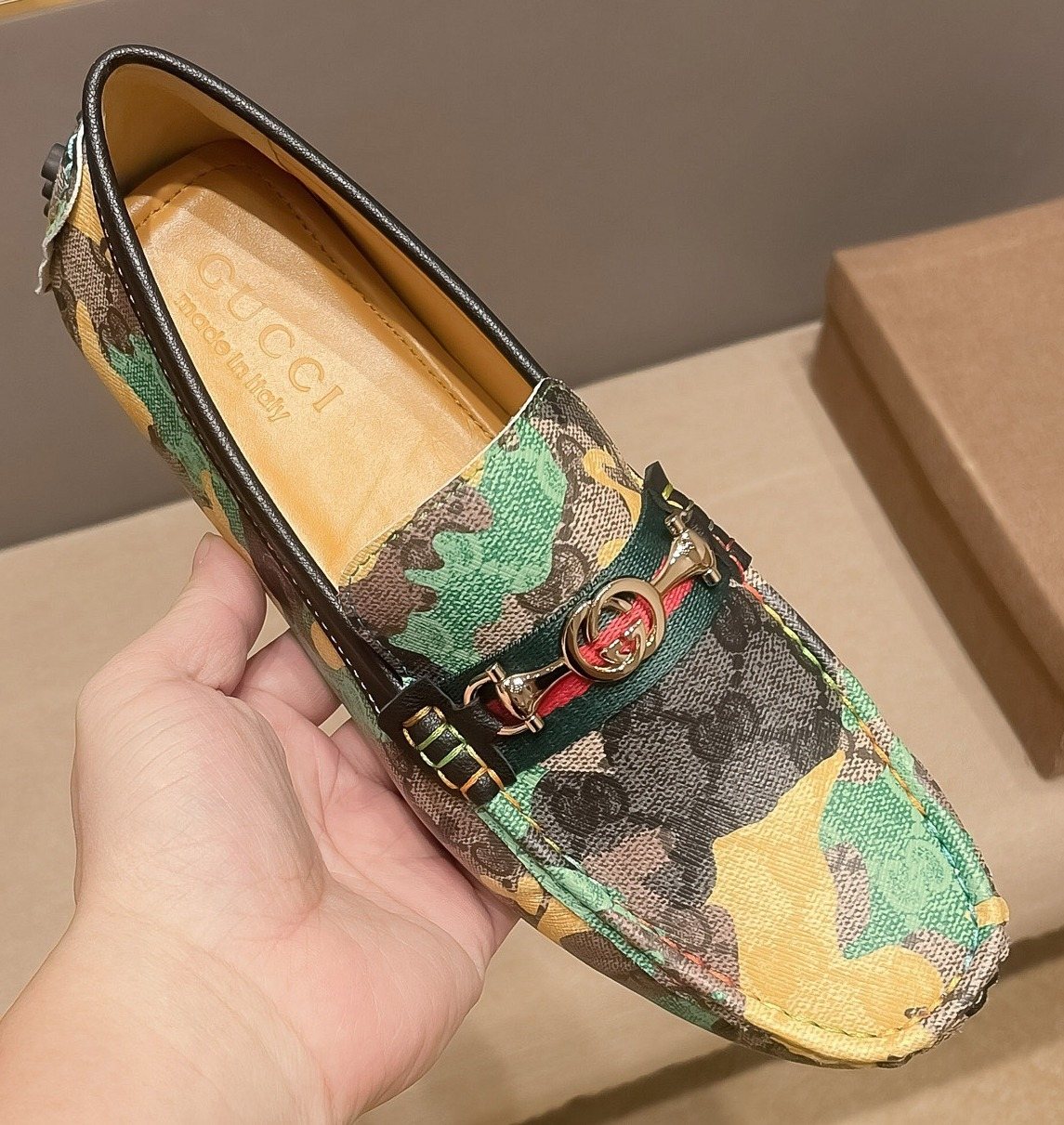 Gucci Patterned Metal-Accent Loafers