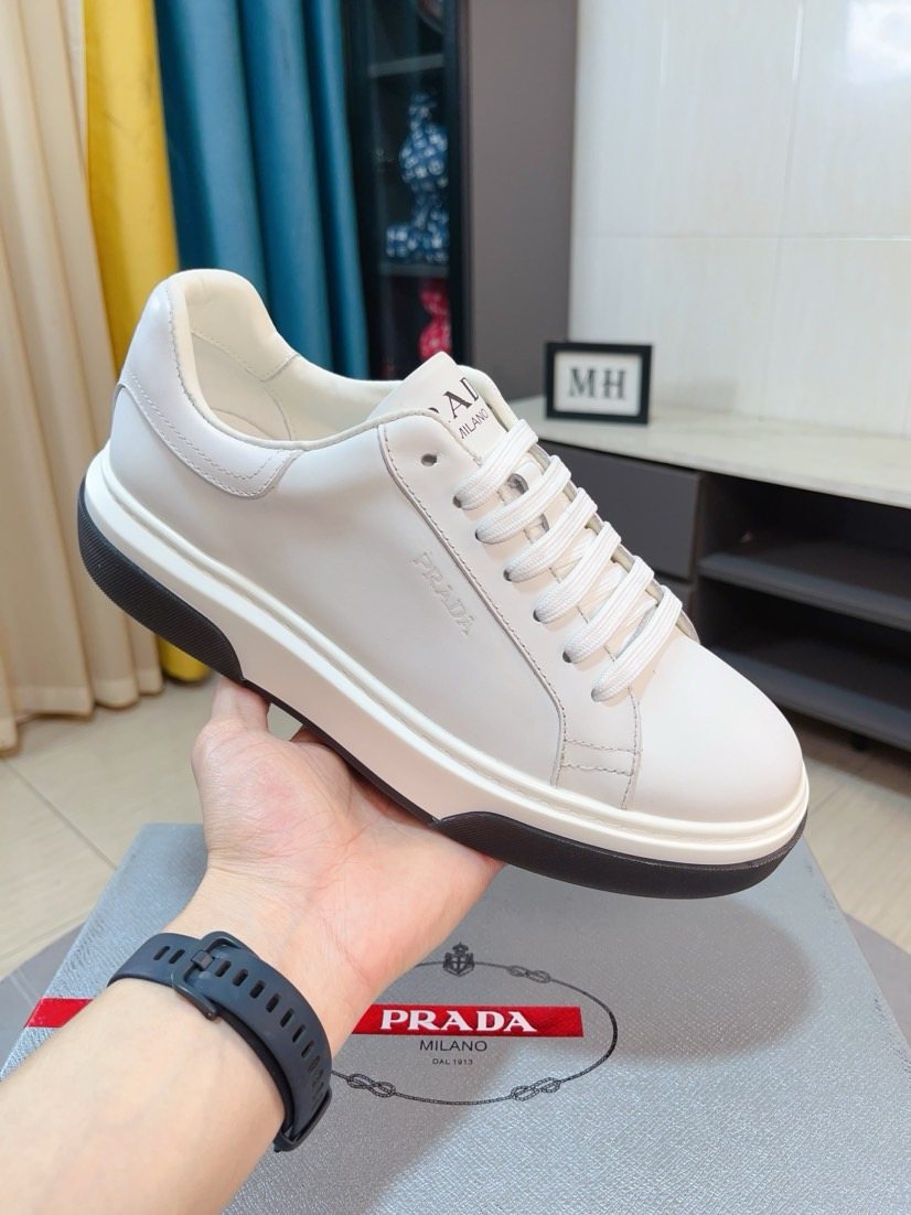 Prada Men's Triangle Patch Low-Top Sneakers - Leather Lining