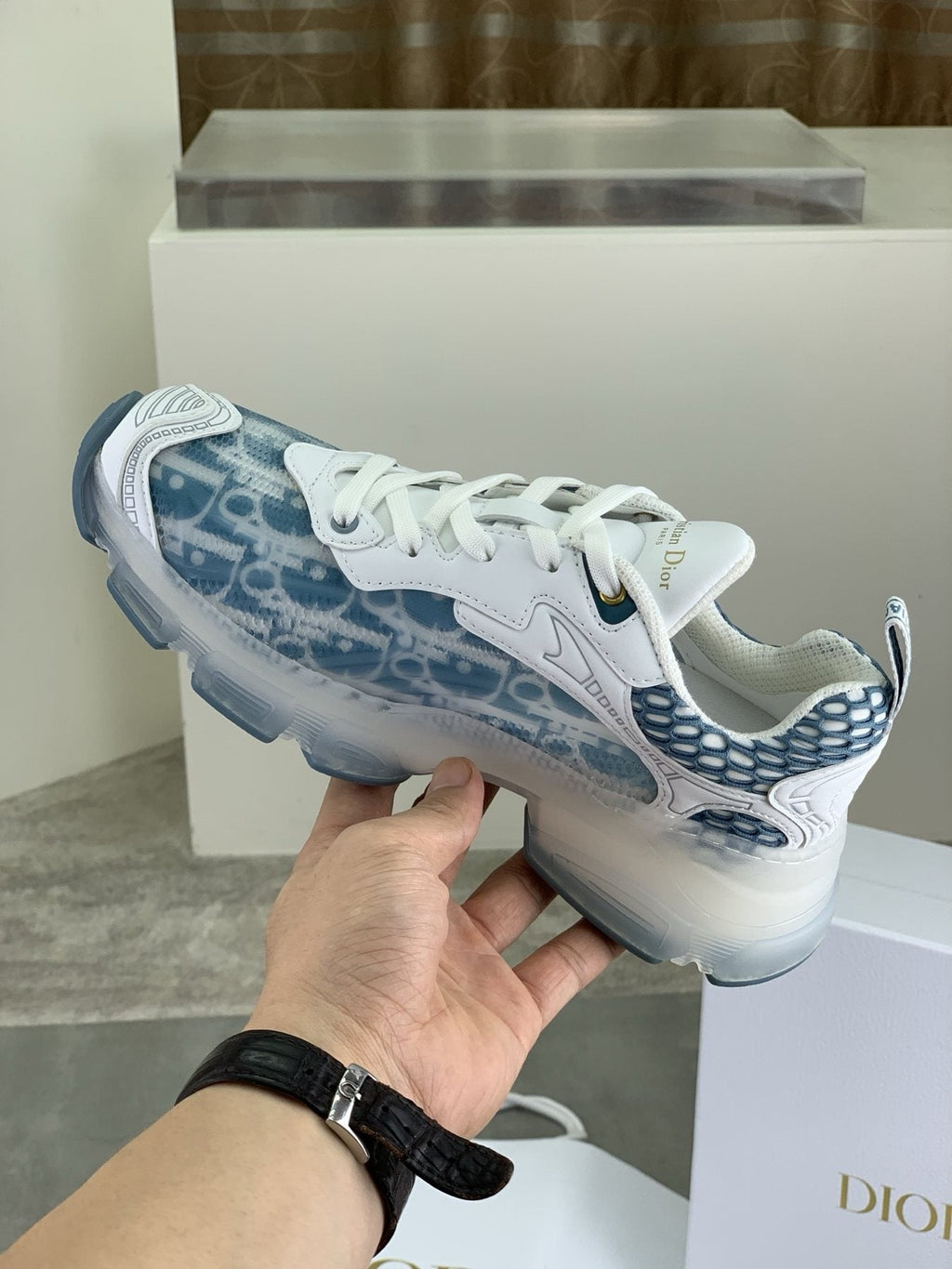 Dior Navy Patterned Low-Top Sneakers
