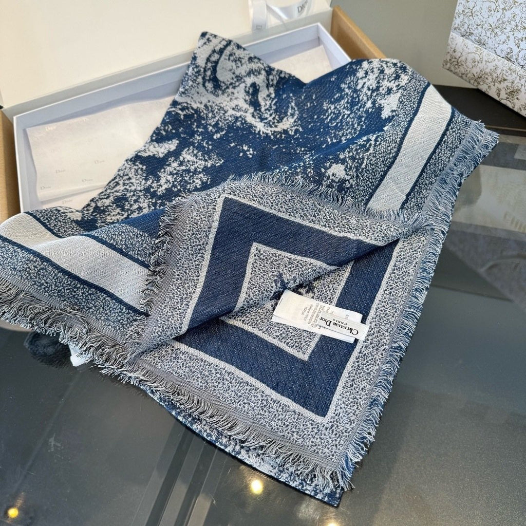 Dior Toile Print Fringe Square Scarf