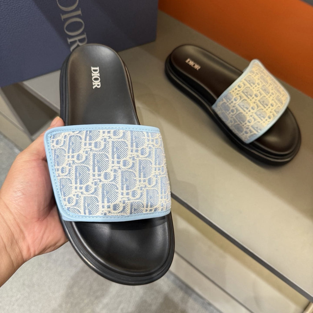 Dior Patterned Strap Slide Sandals - Low-Profile Sole