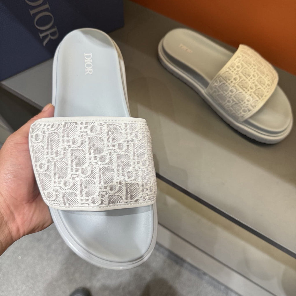 Dior Patterned Strap Slide Sandals - Low-Profile Sole